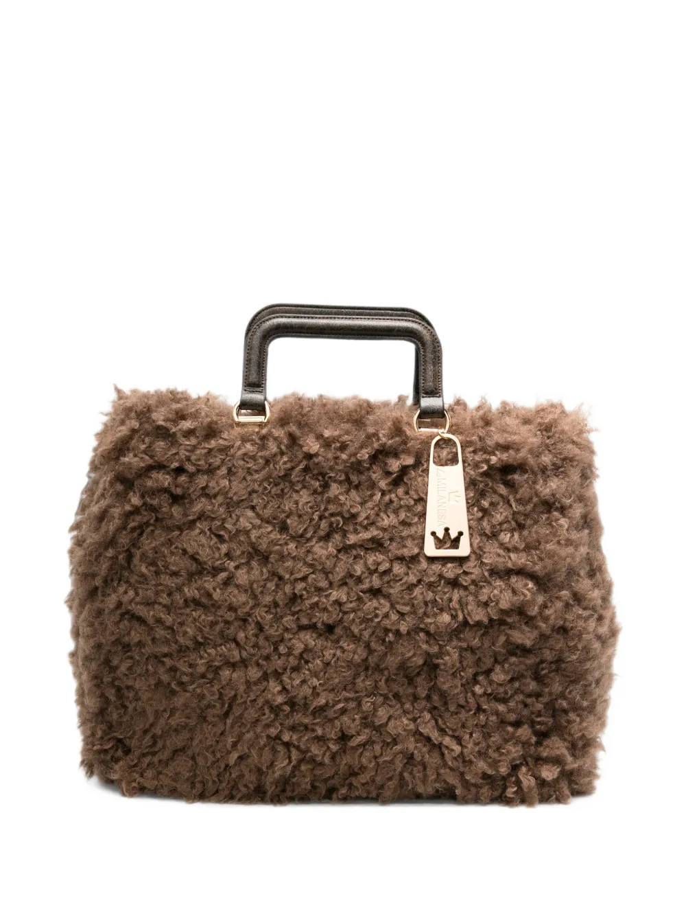 la milanesa Amal faux-shearling clutch bag - Braun