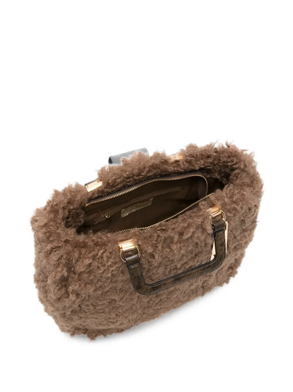 la milanesa Amal clutch van imitatielamswol Bruin