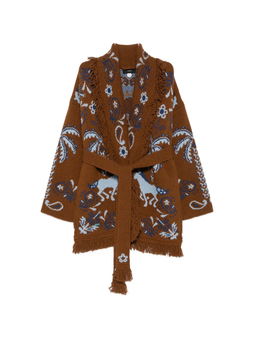Alanui fringe-trimmed intarsia cardigan - Braun