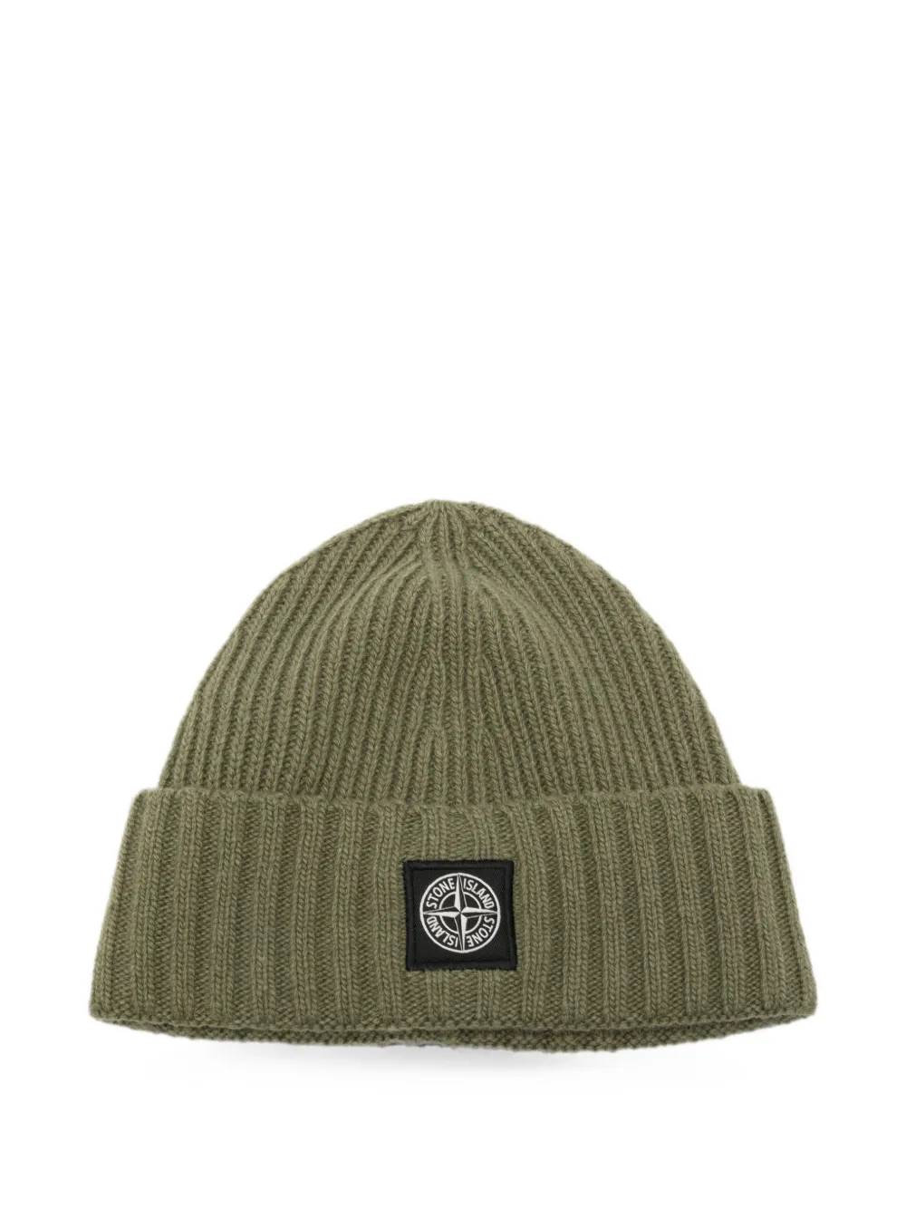 Stone Island Junior ribbed-knit logo-patch beanie hat - Verde