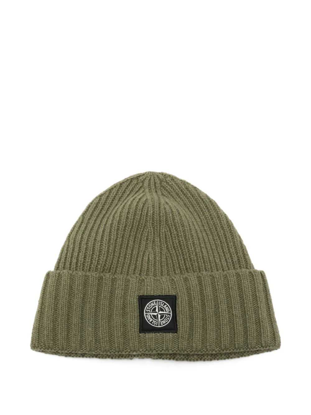 Stone Island Junior ribbed-knit logo-patch beanie hat - Verde