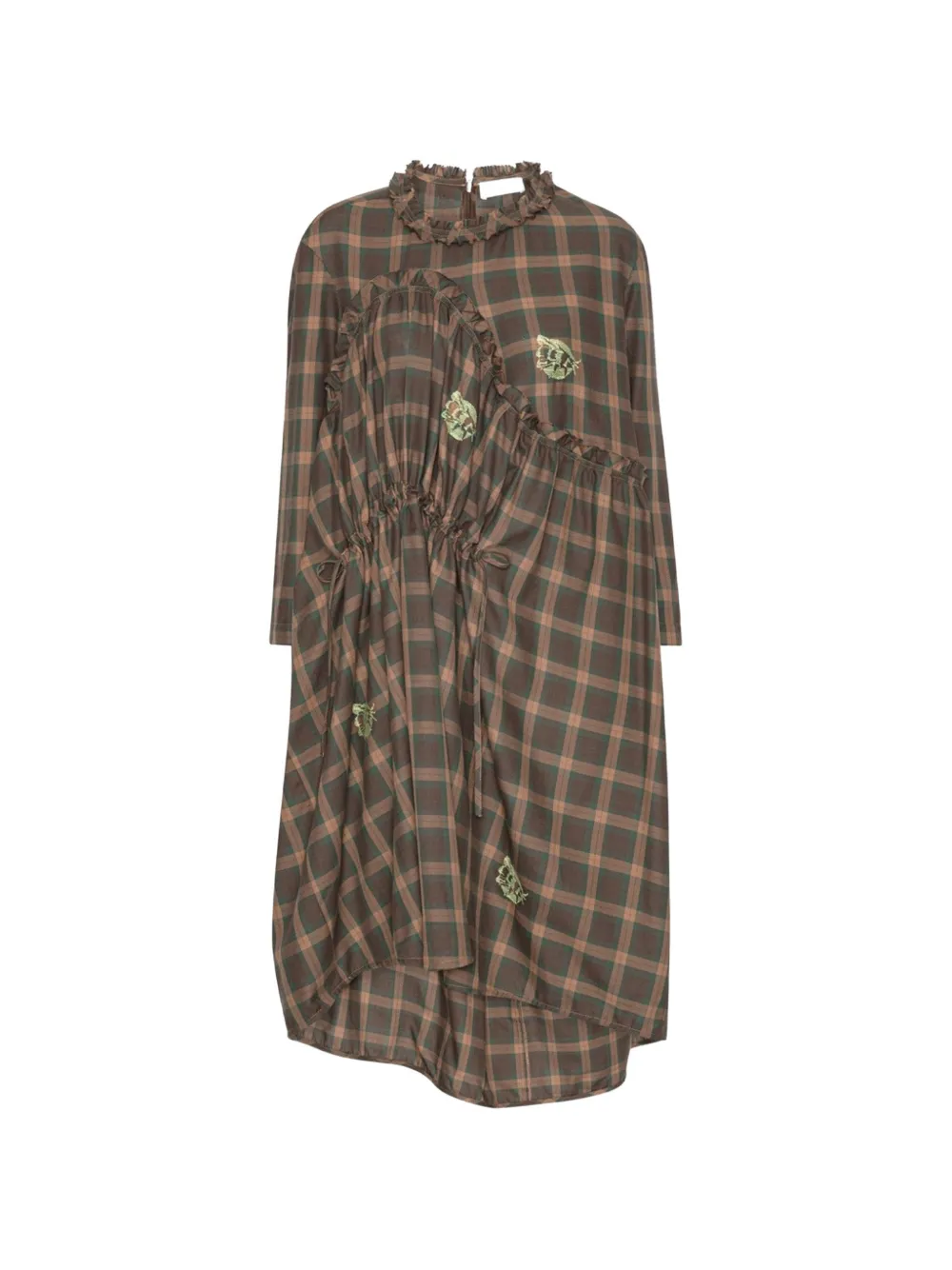 Henrik Vibskov check-pattern ruffled midi dress - Braun