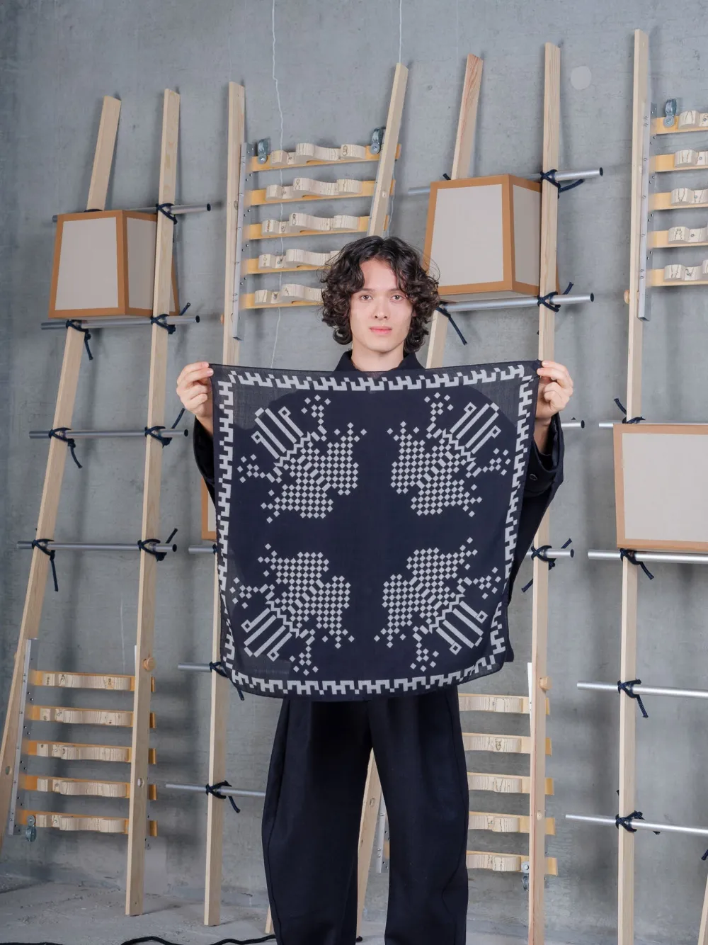 Henrik Vibskov Pixel Frog wollen sjaal Zwart