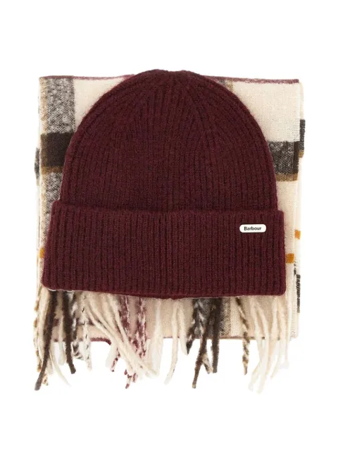 Barbour Olivia fringed scarf and beanie hat set