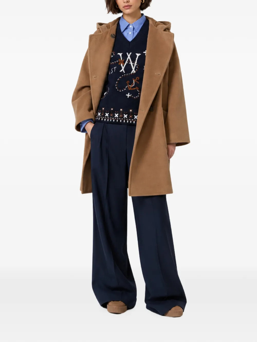 Weekend Max Mara Mouwloze intarsia gebreide trui van scheerwol Blauw