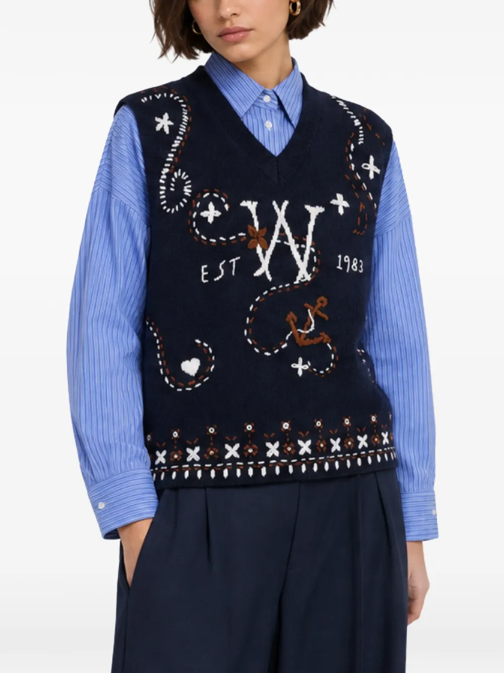 Weekend Max Mara Mouwloze intarsia gebreide trui van scheerwol Blauw