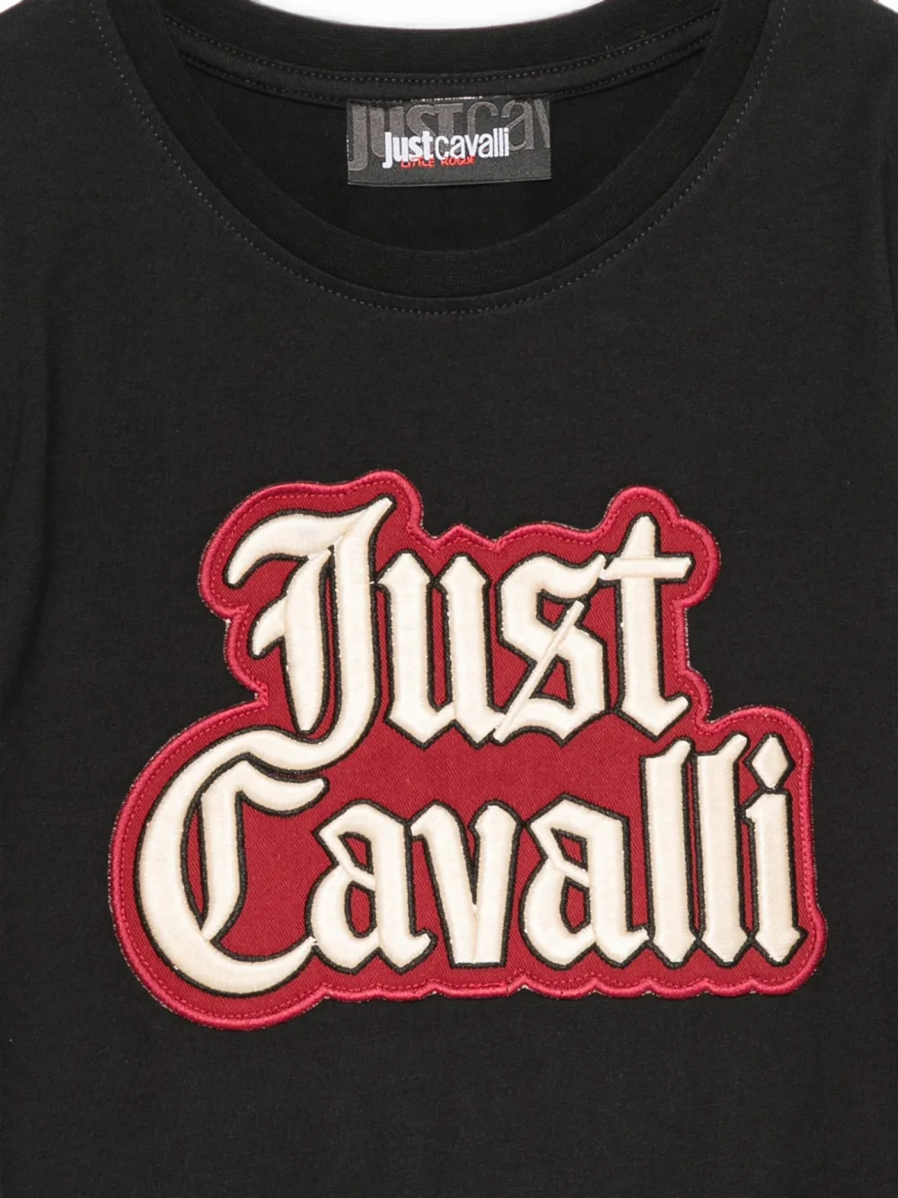 Just Cavalli Kids T-shirt met logopatch Zwart