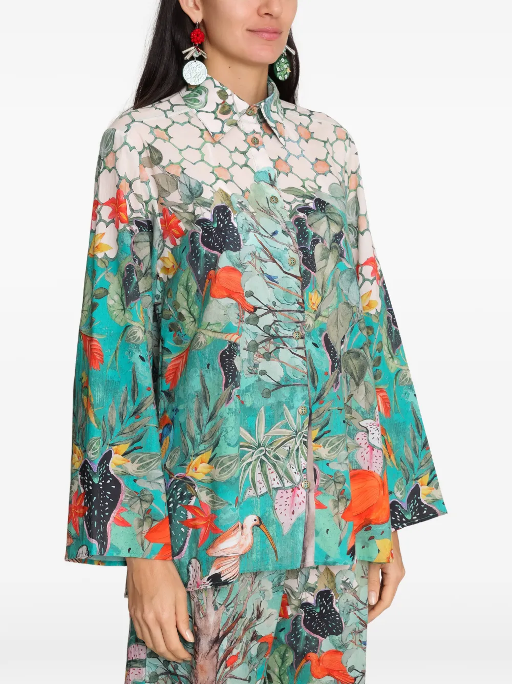 Amir Slama x Avatim blouse met tropische print en lange mouwen Groen