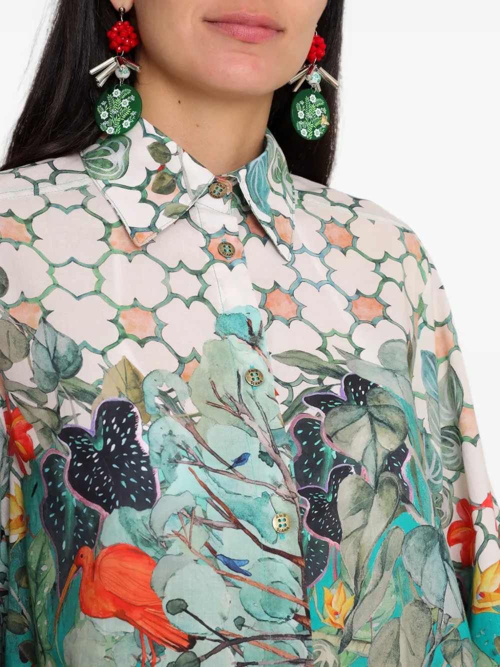 Amir Slama x Avatim blouse met tropische print en lange mouwen Groen