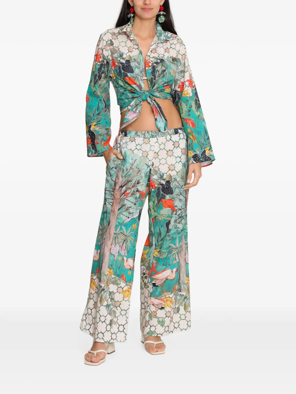 Amir Slama x Avatim blouse met tropische print en lange mouwen Groen