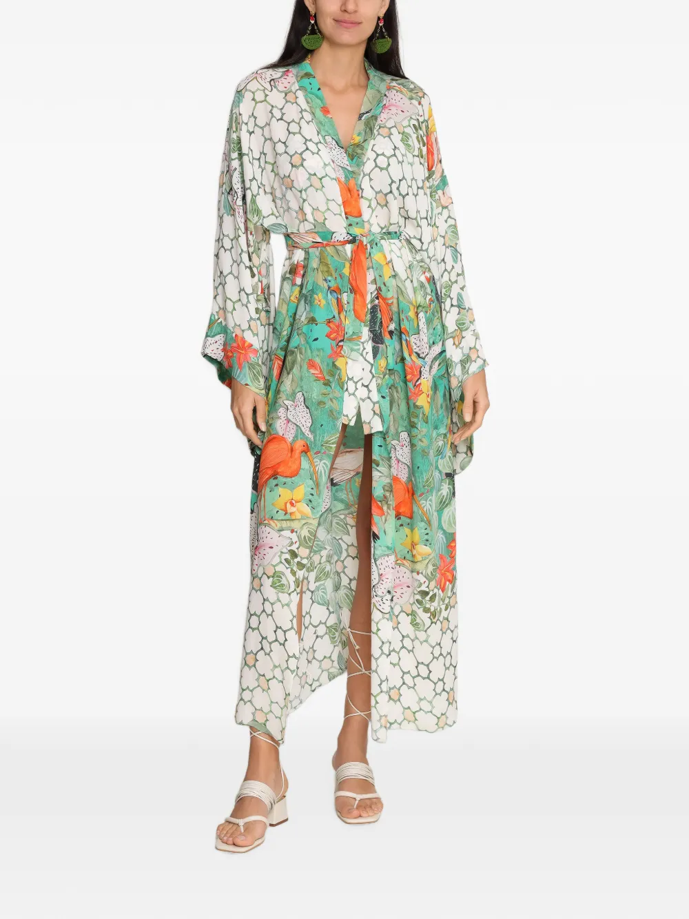 Amir Slama Stranddoek met bloemenprint en striksluiting Beige