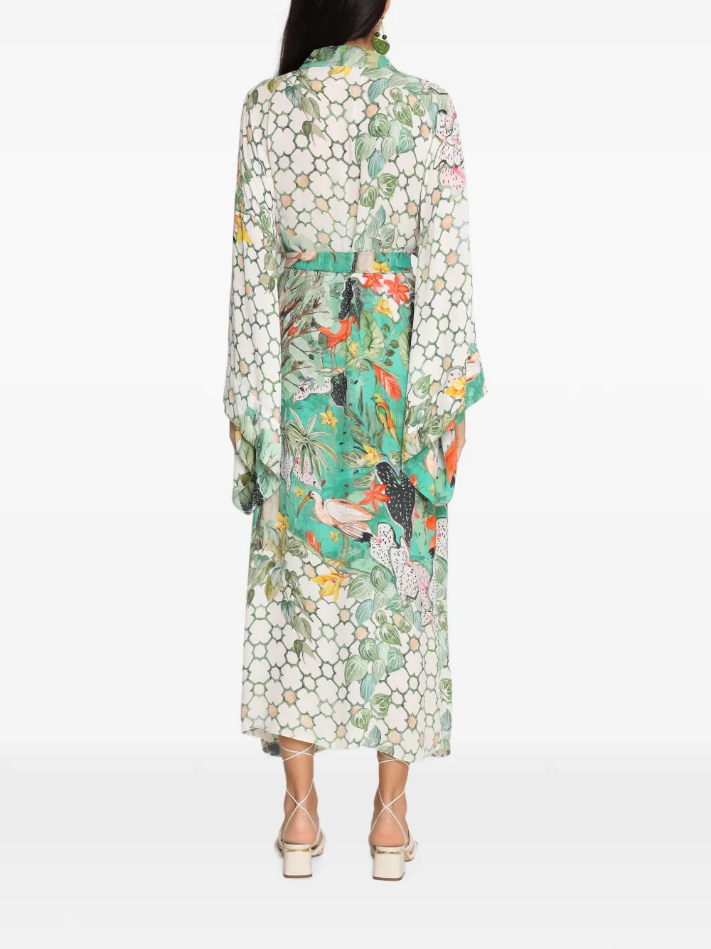Amir Slama Stranddoek met bloemenprint en striksluiting Beige