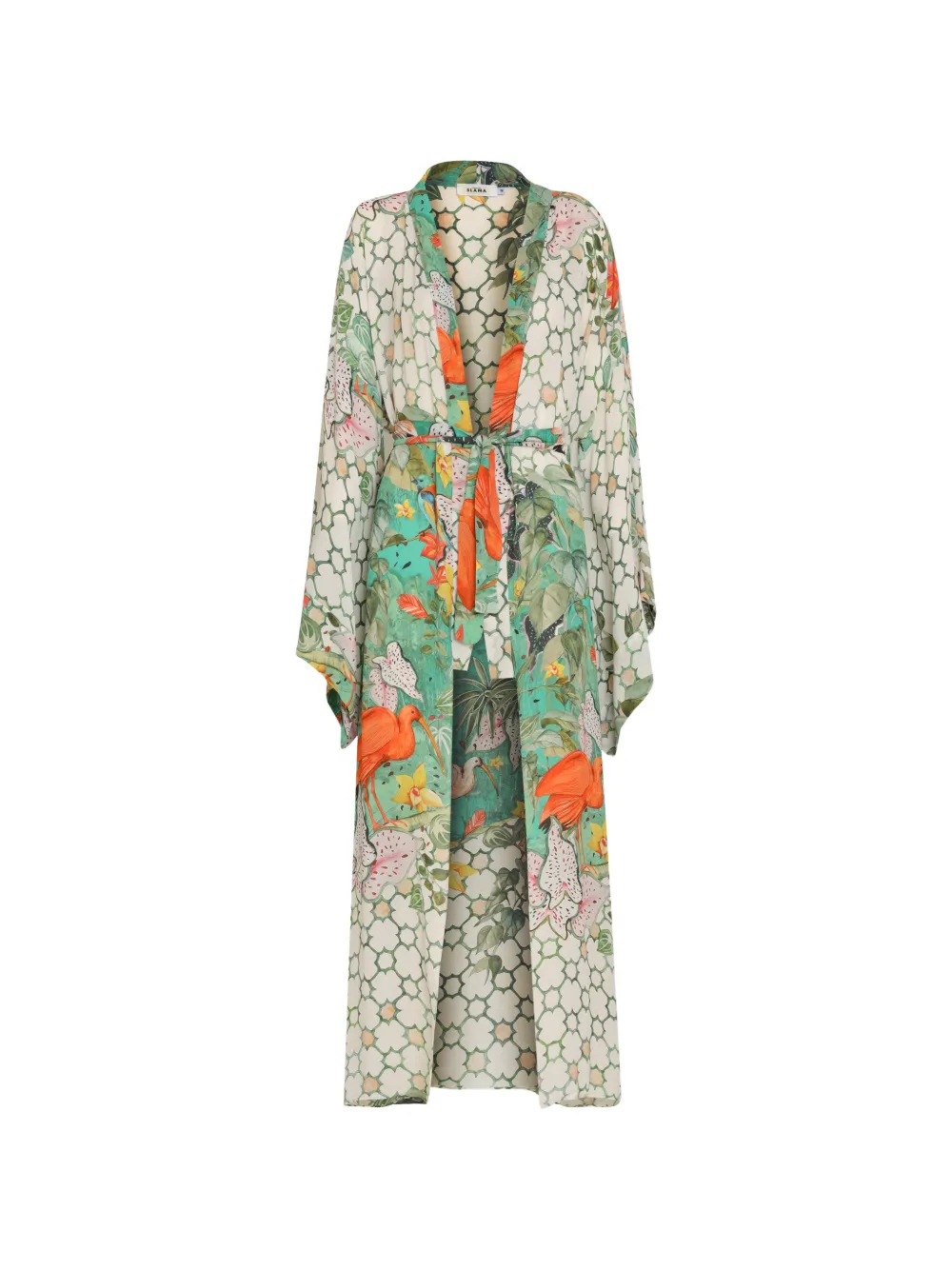 Amir Slama Stranddoek met bloemenprint en striksluiting Beige
