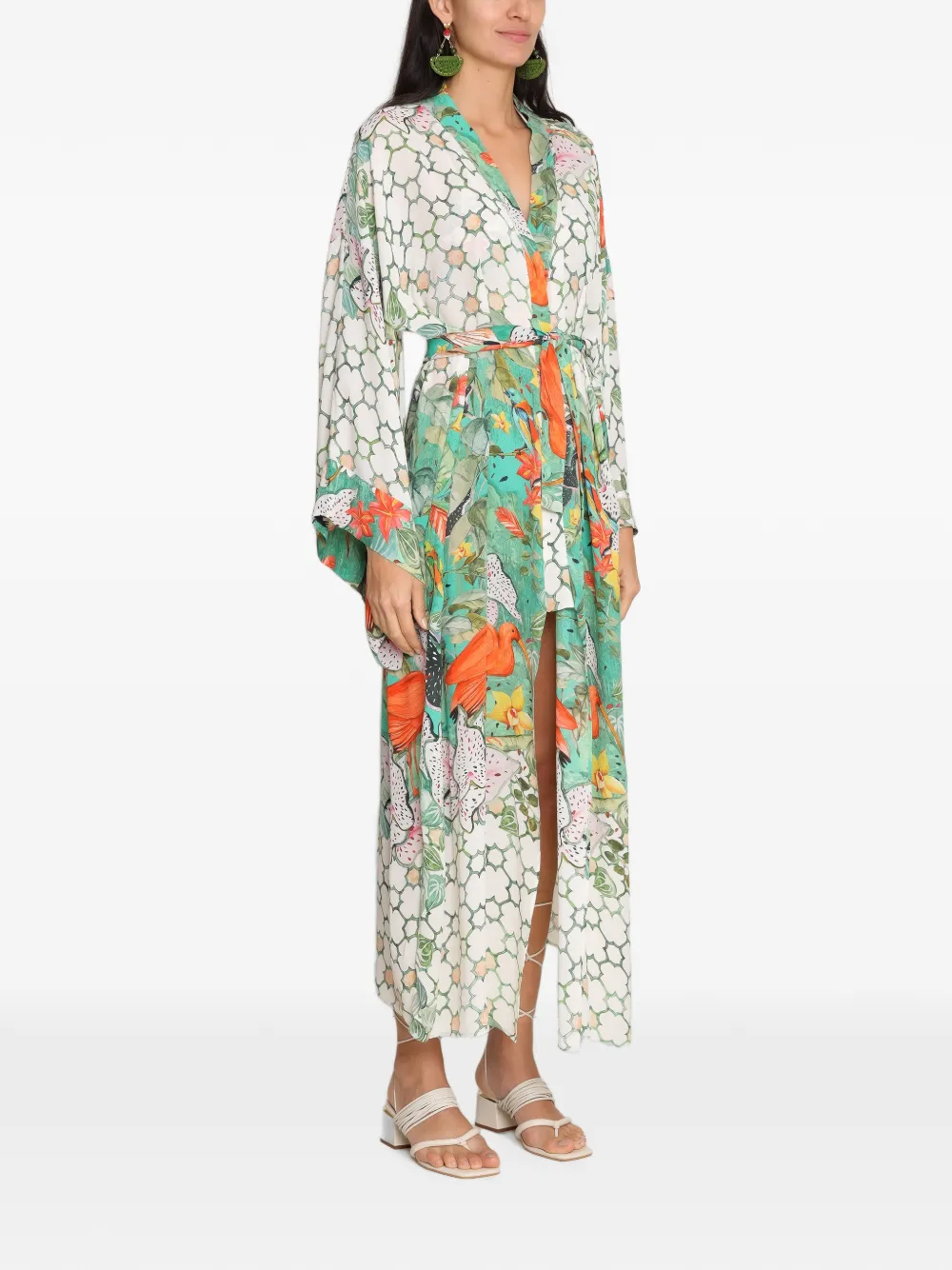 Amir Slama Stranddoek met bloemenprint en striksluiting Beige