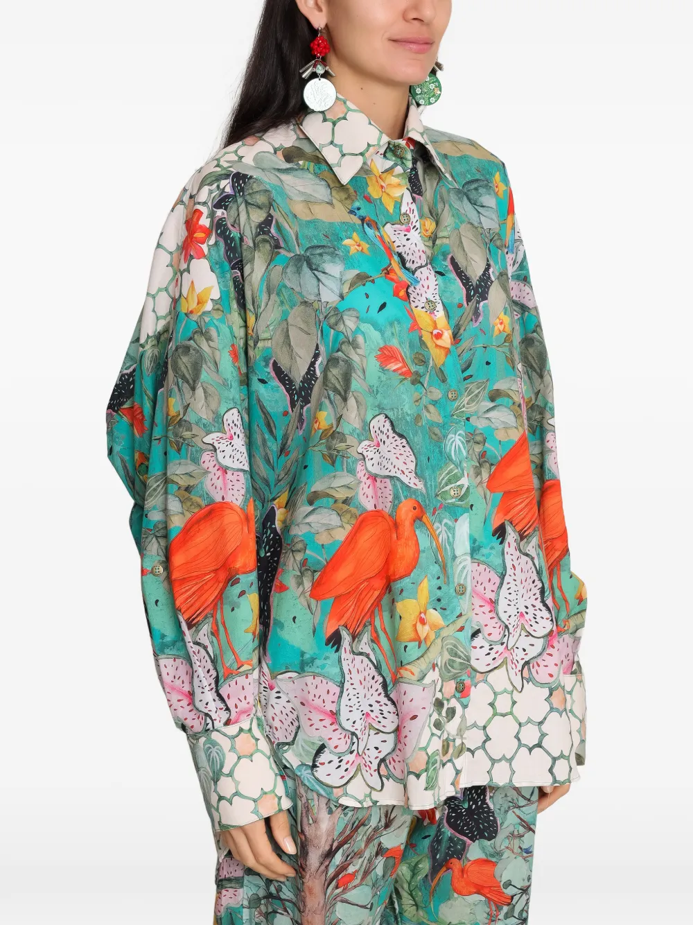Amir Slama x Avatim blouse met vogel-print en lange mouwen Groen