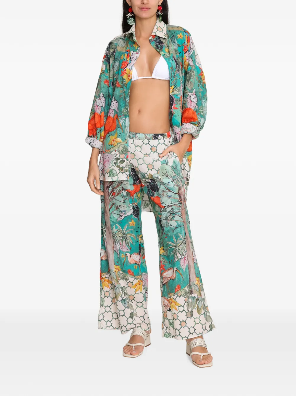 Amir Slama x Avatim blouse met vogel-print en lange mouwen Groen