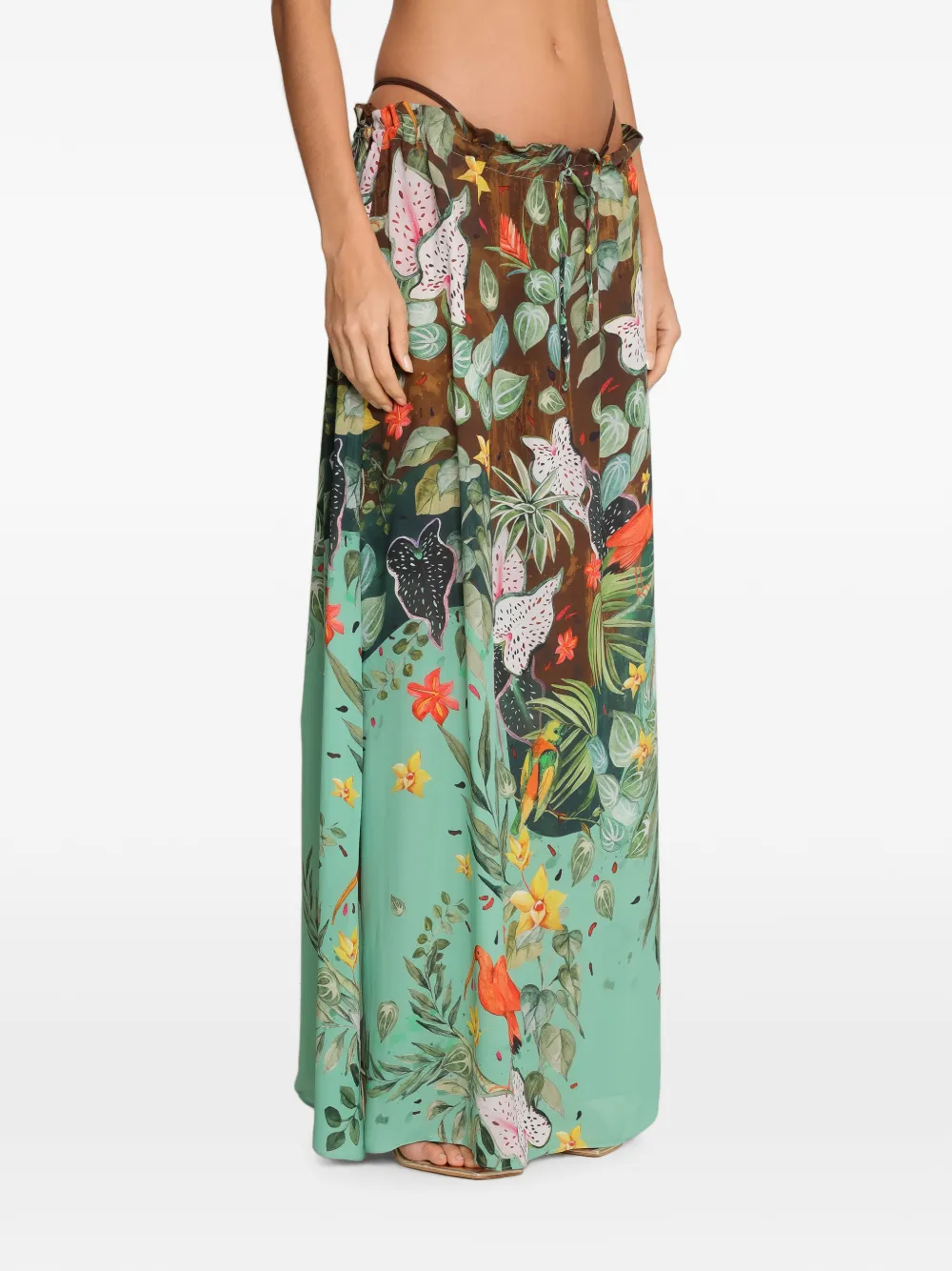 Amir Slama x Avatim maxi-rok met tropische print en strik aan de zijkant Groen