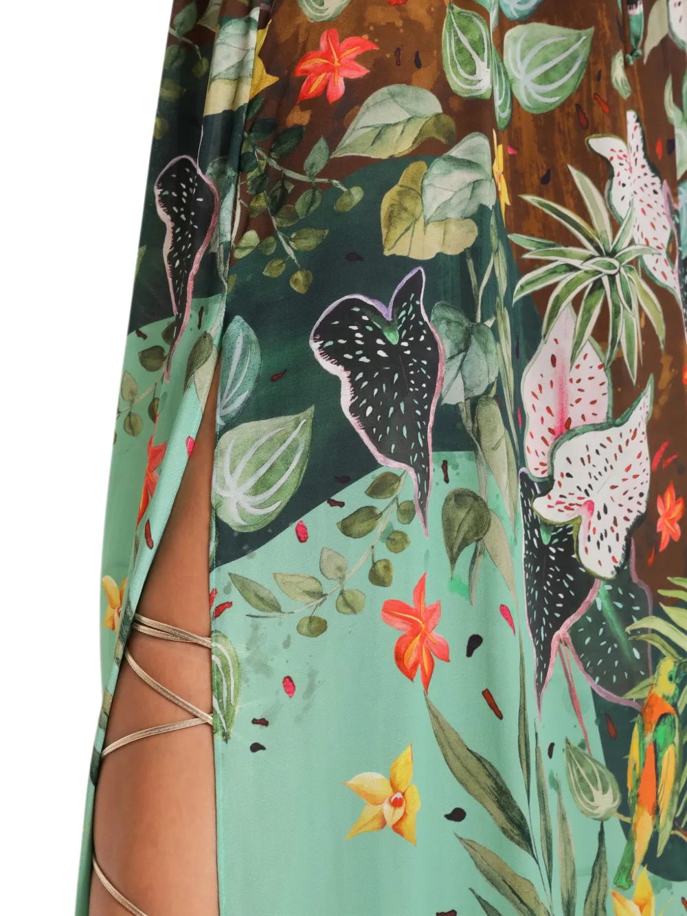 Amir Slama x Avatim maxi-rok met tropische print en strik aan de zijkant Groen