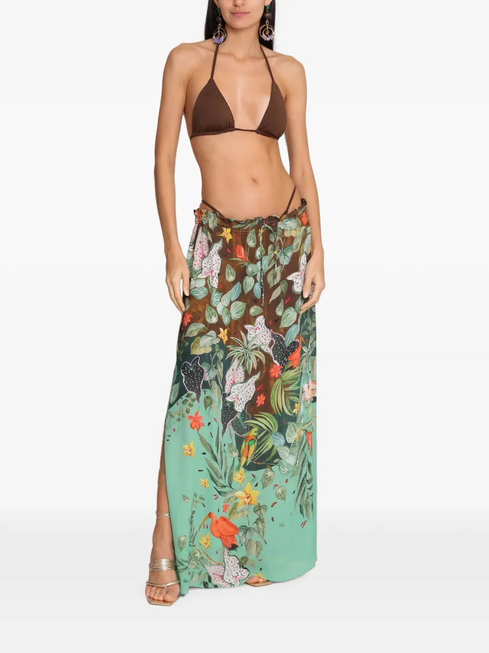 Amir Slama x Avatim maxi-rok met tropische print en strik aan de zijkant Groen