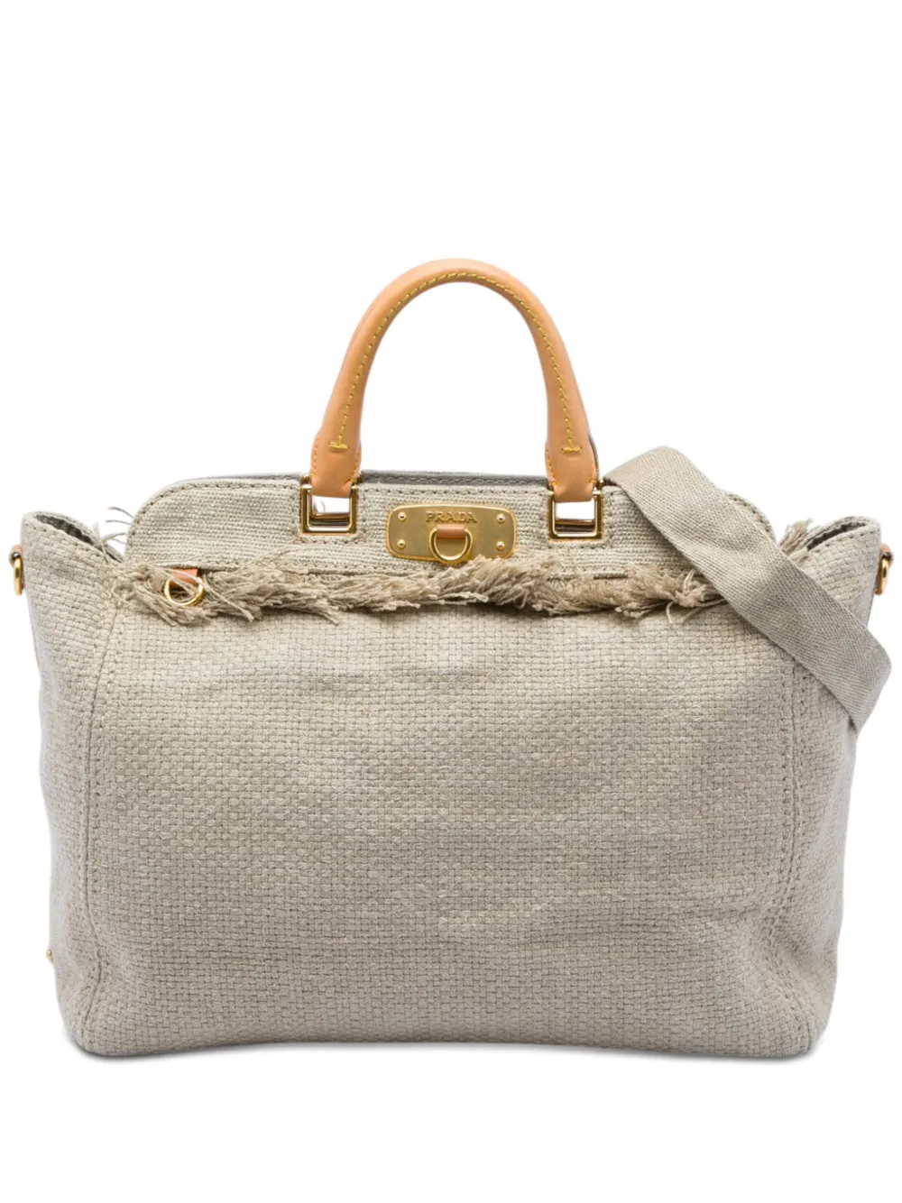 Prada Pre-Owned 2013-2026 Raffia Lino Fringe Shopping Tote satchel - Nude