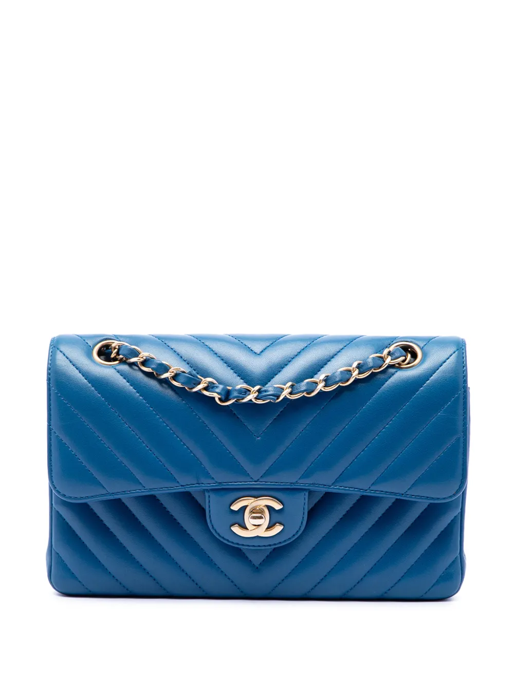 CHANEL Pre-Owned 2019 Small Classic Chevron Lambskin Double Flap shoulder bag - Blu