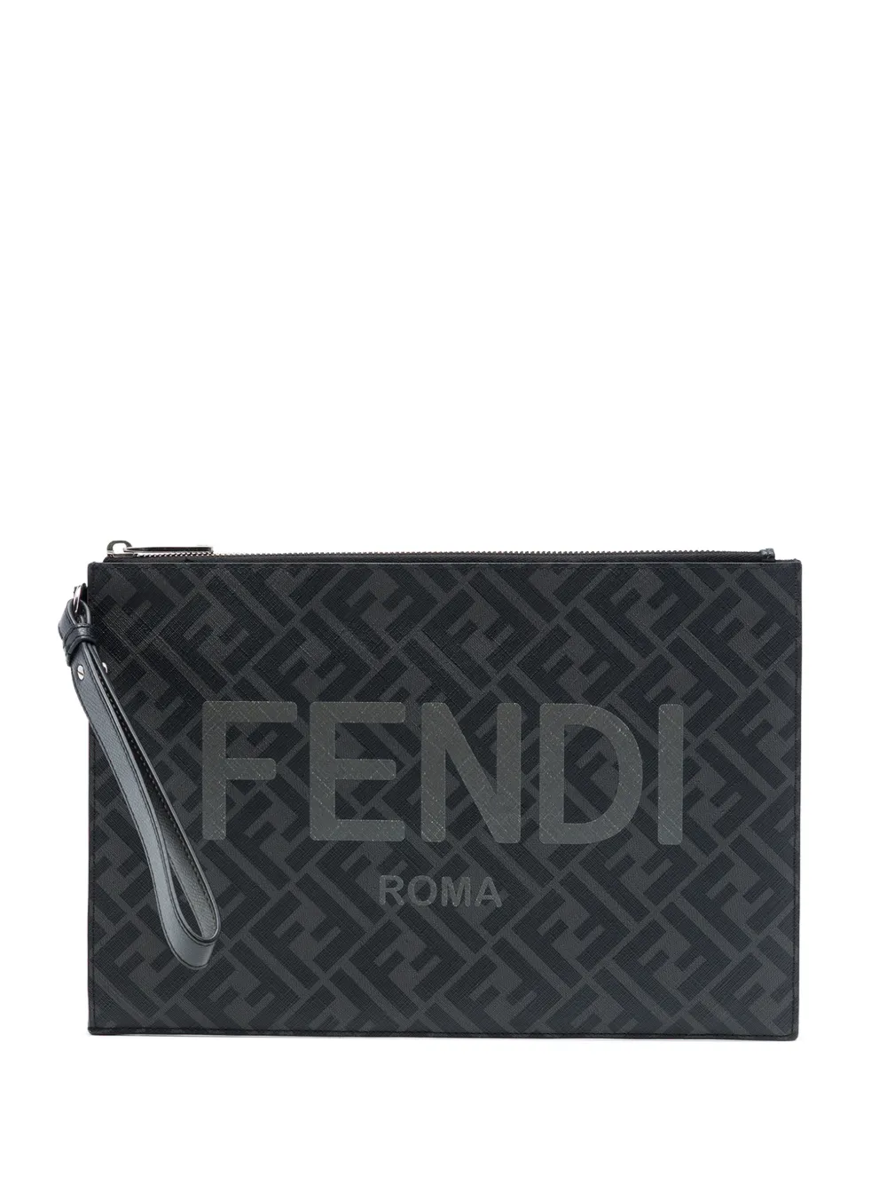 Fendi Pre-Owned 2010-2026 Zucca Coated Canvas FF 1974 Diagonal Logo Flat Pouch clutch bag - Grigio
