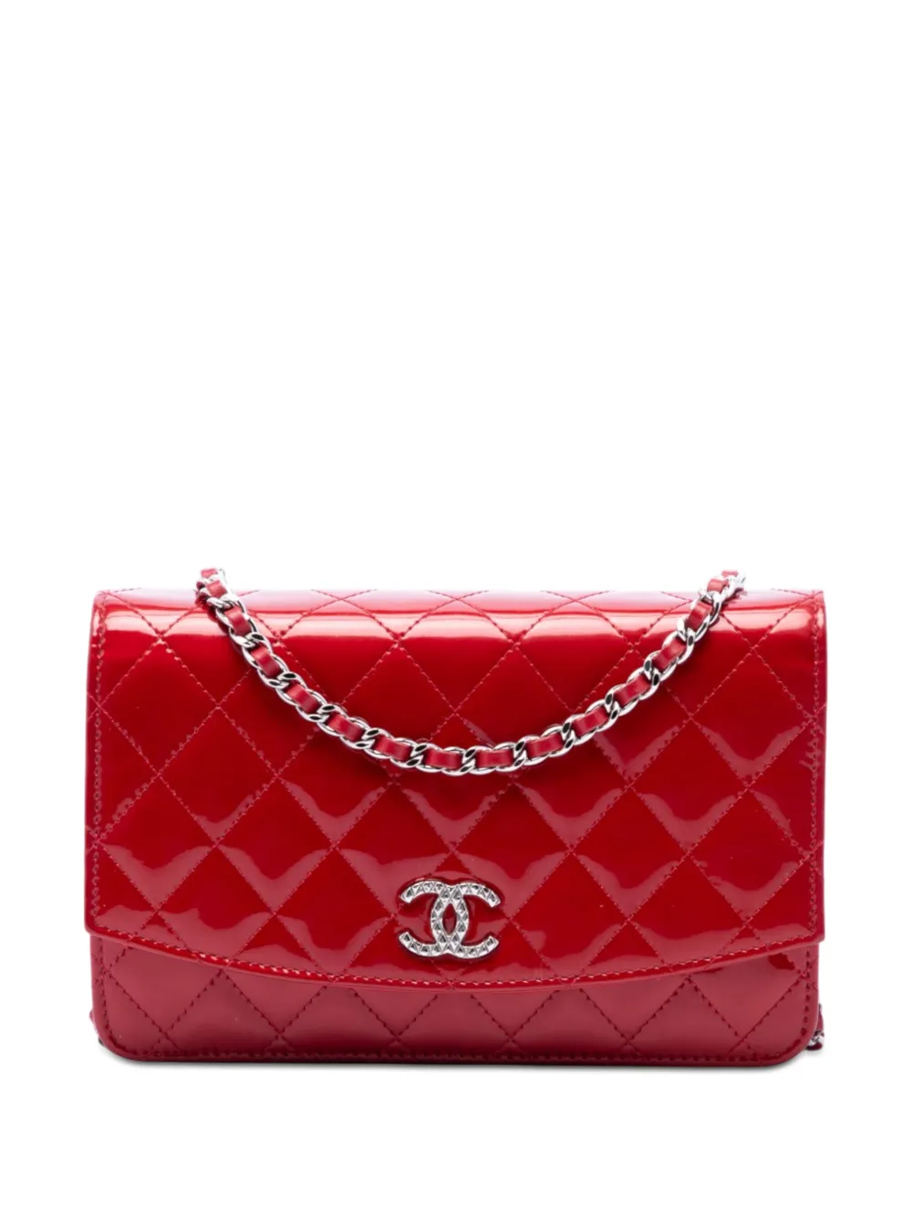 CHANEL Pre-Owned 2013-2014 CC Quilted Patent Brilliant Wallet On Chain crossbody bag - Rot