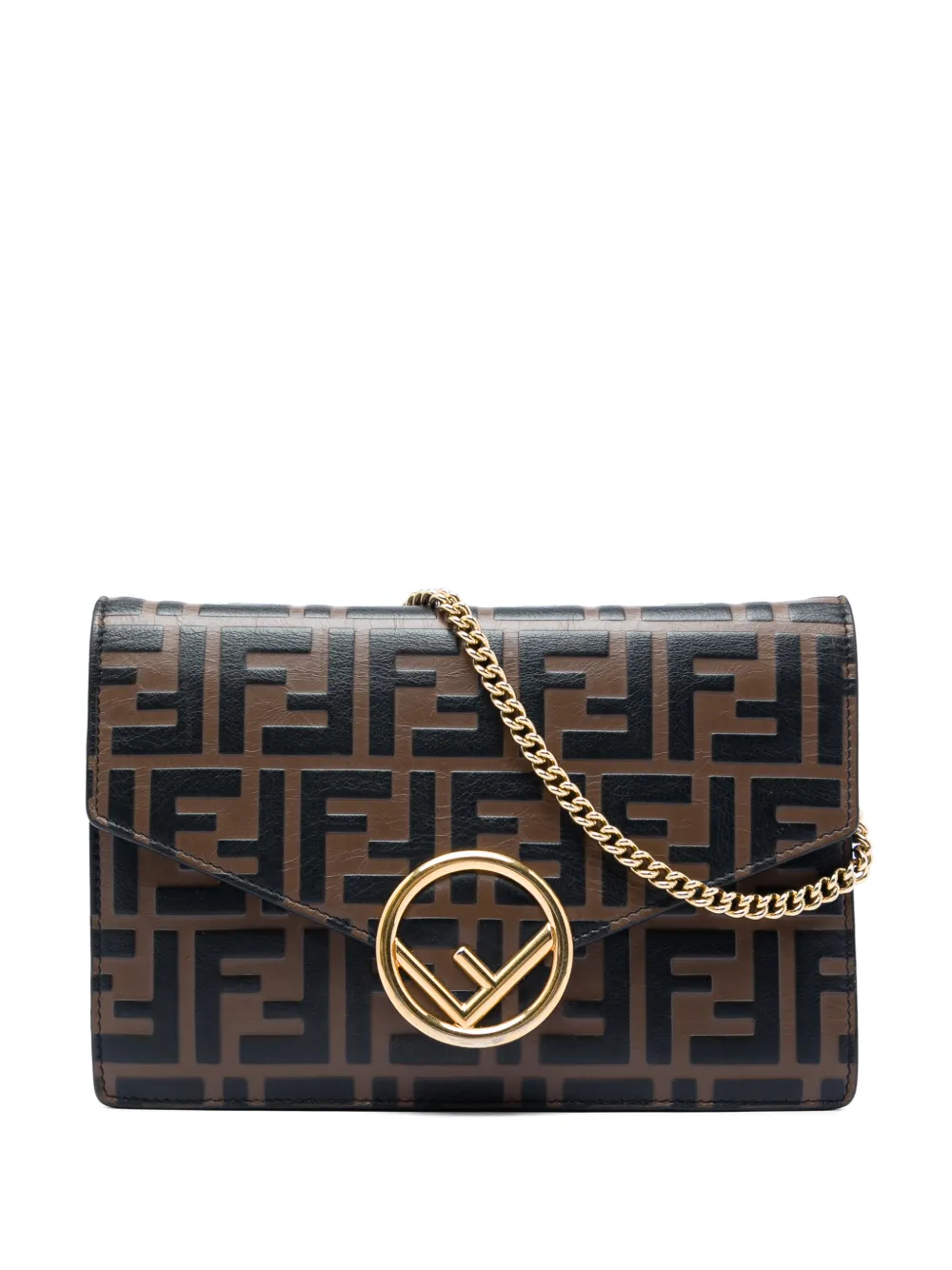 Fendi Pre-Owned 2010-2026 Zucca Embossed Leather F Is Fendi Envelope Wallet On Chain crossbody bag - Marrone