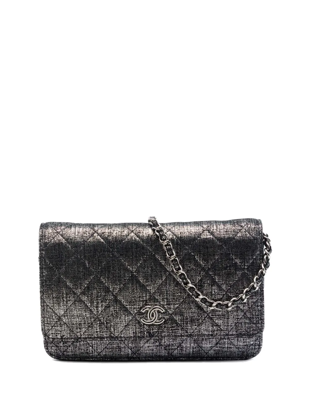 CHANEL Pre-Owned 2014 CC Quilted Metallic Fabric Wallet On Chain crossbody bag - Grigio