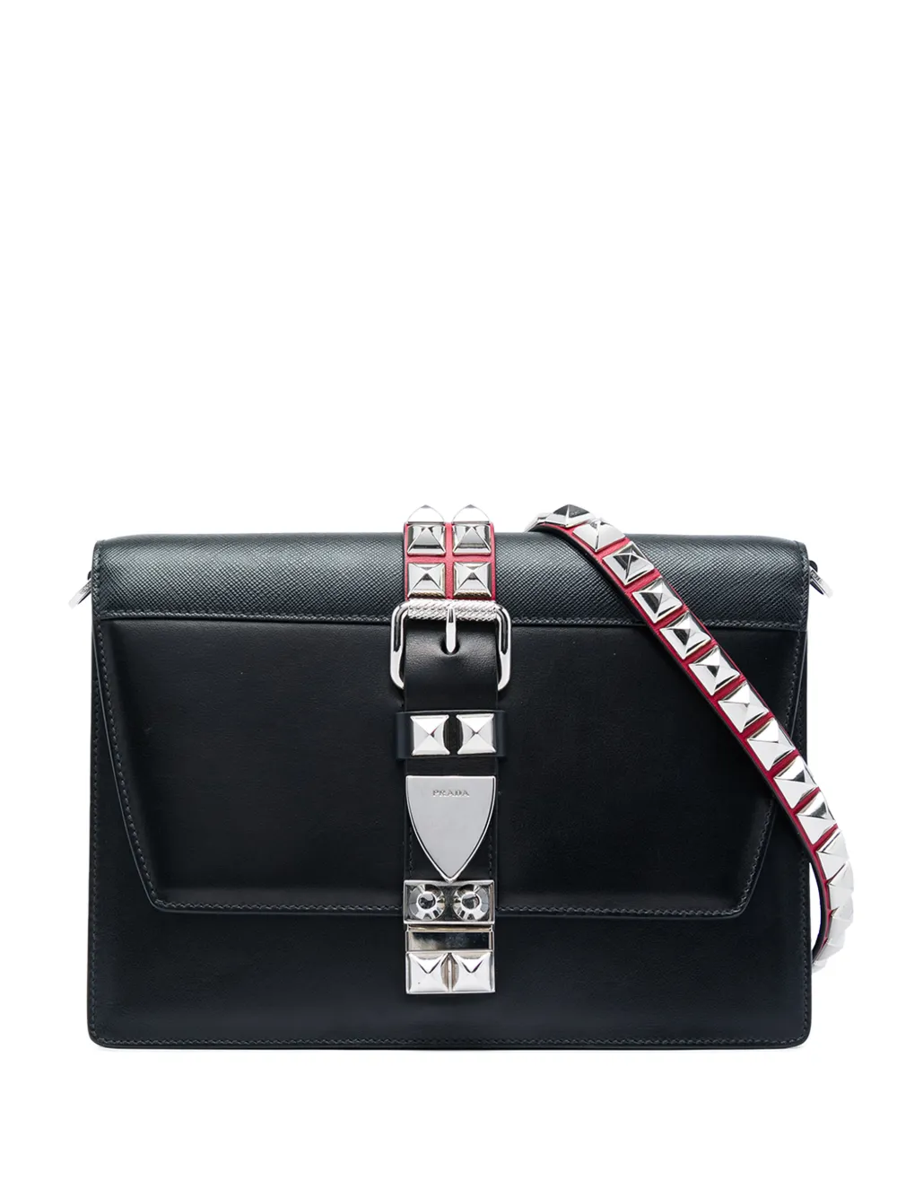 Prada Pre-Owned 2010-2026 City Calf and Saffiano Studded Elektra crossbody bag - Schwarz