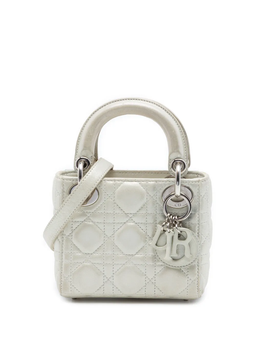 Christian Dior Pre-Owned 2016 Micro Iridescent Lambskin Cannage Lady Dior satchel - Argento