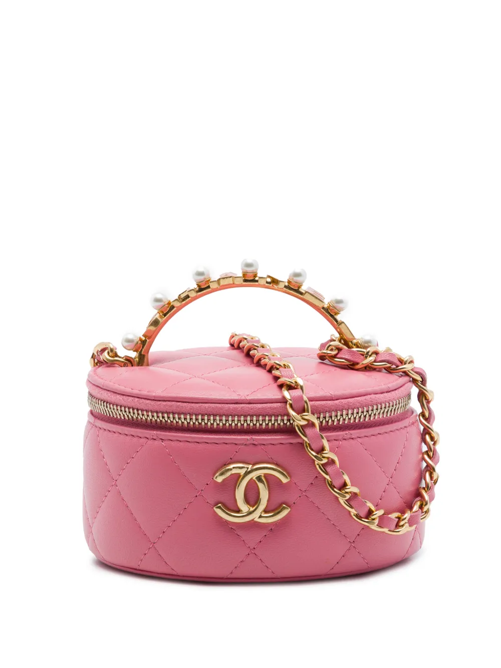CHANEL Pre-Owned 2021-2026 Mini CC Quilted Lambskin Pearl Top Handle Vanity Case with Chain satchel - Rosa