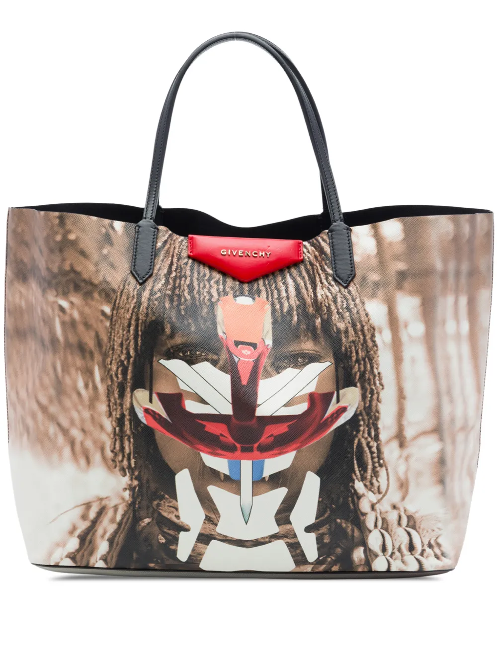 Givenchy Pre-Owned 2014 Large Textured Coated Canvas Tribal Girl Print Antigona tote bag - Braun