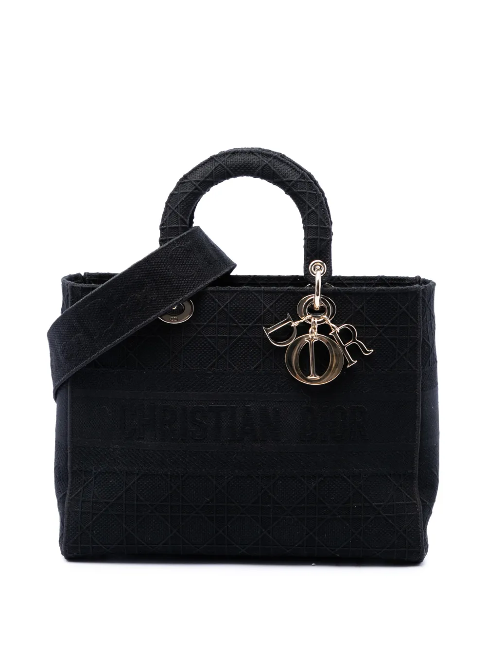 Christian Dior Pre-Owned 2020 Large Embroidered Canvas Cannage Lady D Lite satchel - Schwarz