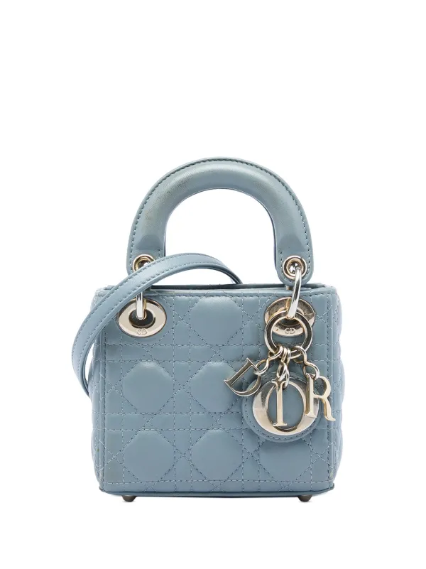 Dior Pre-owned 2021 Micro Lambskin Cannage Lady Dior Satchel in Blue