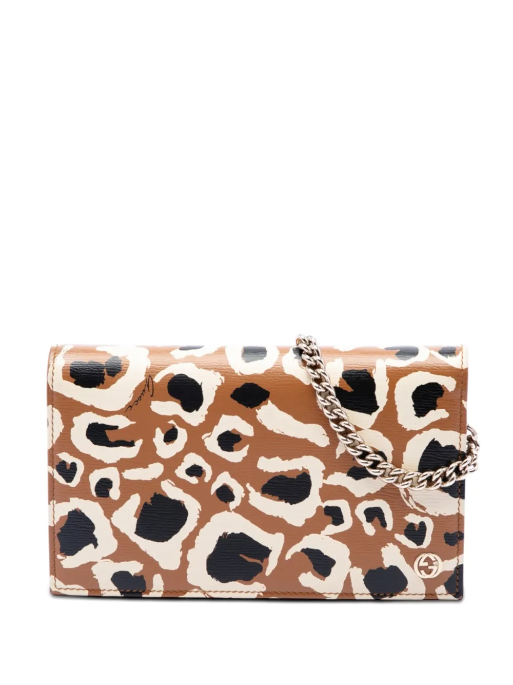 Gucci Pre-Owned 2000-2015 Calfskin Leopard Print Betty Wallet On Chain crossbody bag - Marrone