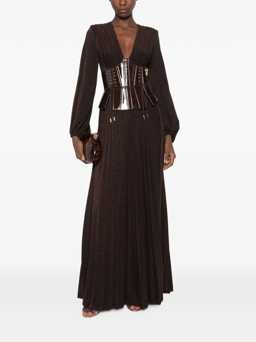 Elisabetta Franchi Maxi-jurk met V-hals Bruin