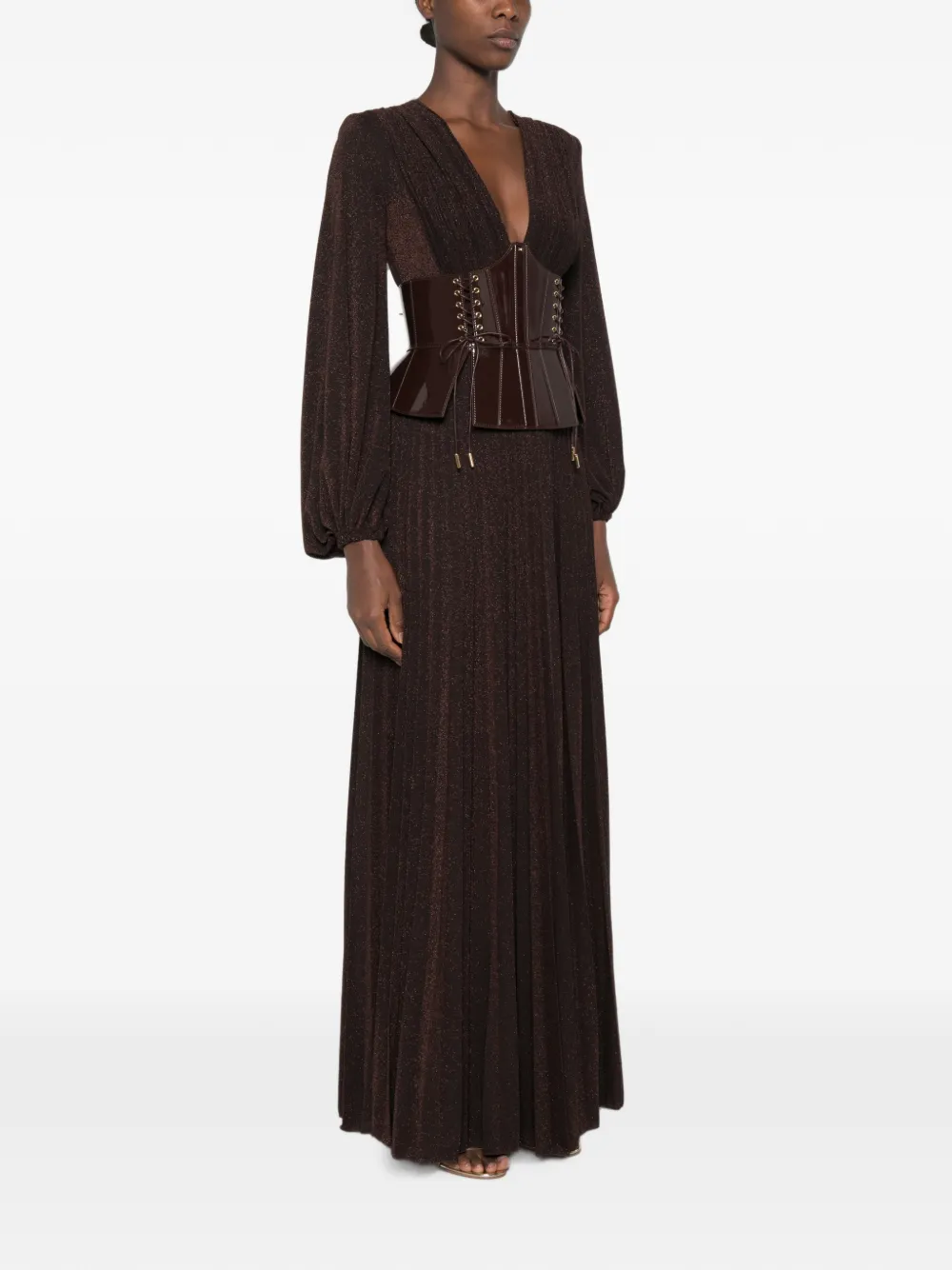 Elisabetta Franchi Maxi-jurk met V-hals Bruin