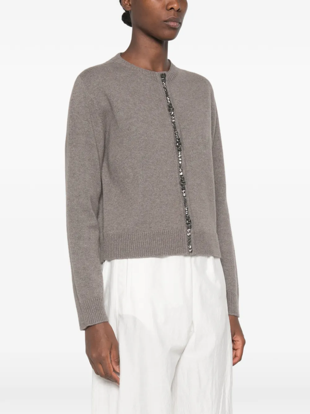 Fabiana Filippi bead-embellished ribbed-trim cardigan - Grigio