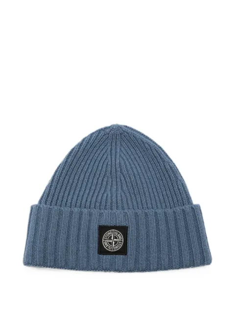 Stone Island Junior logo-patch ribbed-knit beanie hat