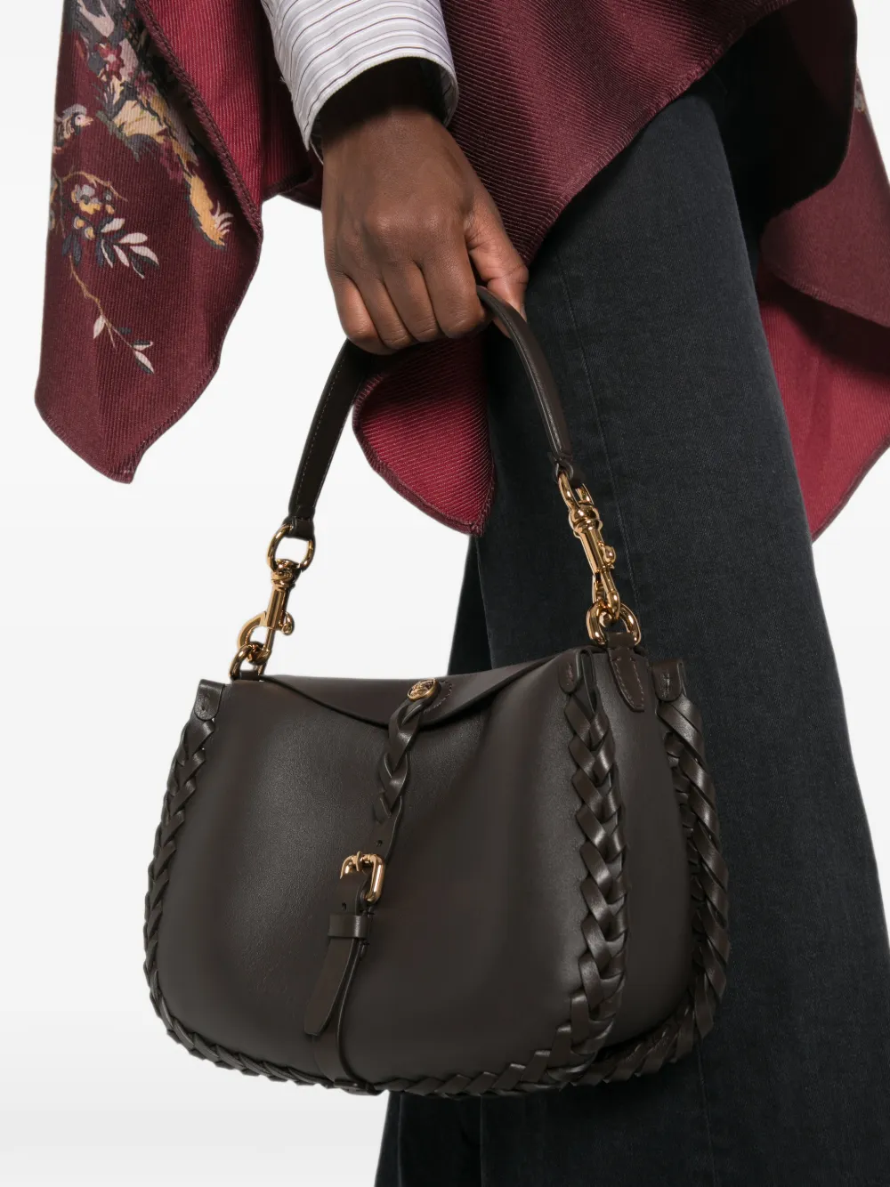 ETRO Leren schoudertas Bruin