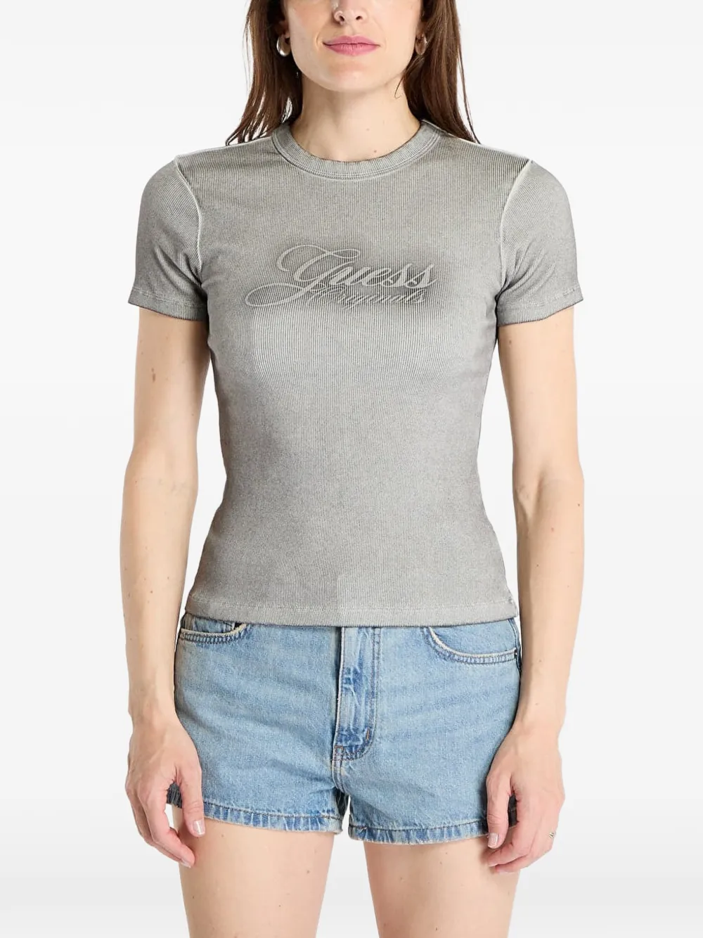 GUESS USA T-shirt a coste con stampa - Grigio
