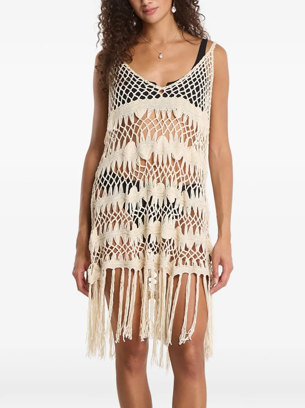 Desigual Crochet-knit Fringed Beach Cover-up In White
