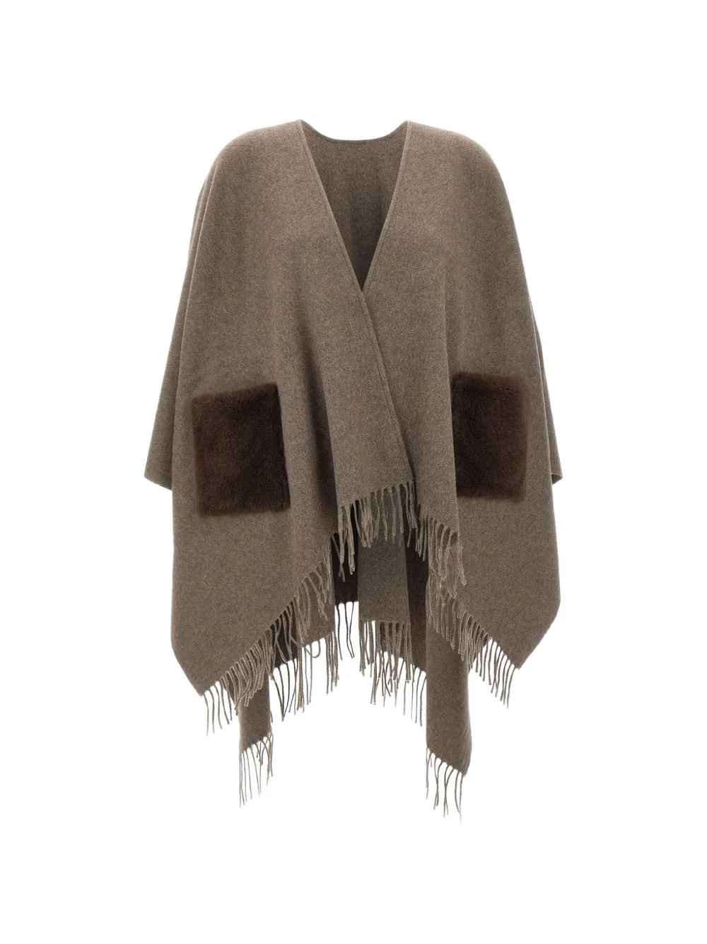 Gran Sasso faux-fur pocket fringed-hem cape - Braun