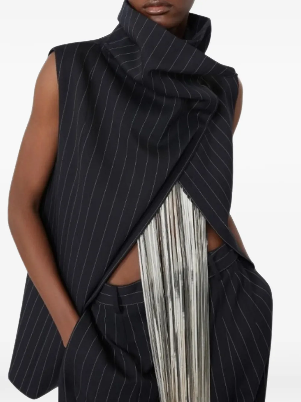 Sportmax Mouwloze top met krijtstreep-patroon Zwart