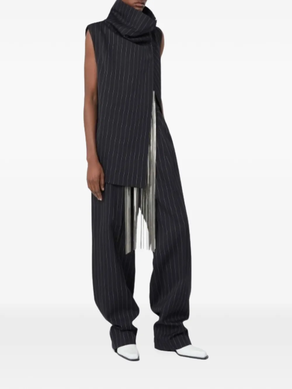 Sportmax Mouwloze top met krijtstreep-patroon Zwart