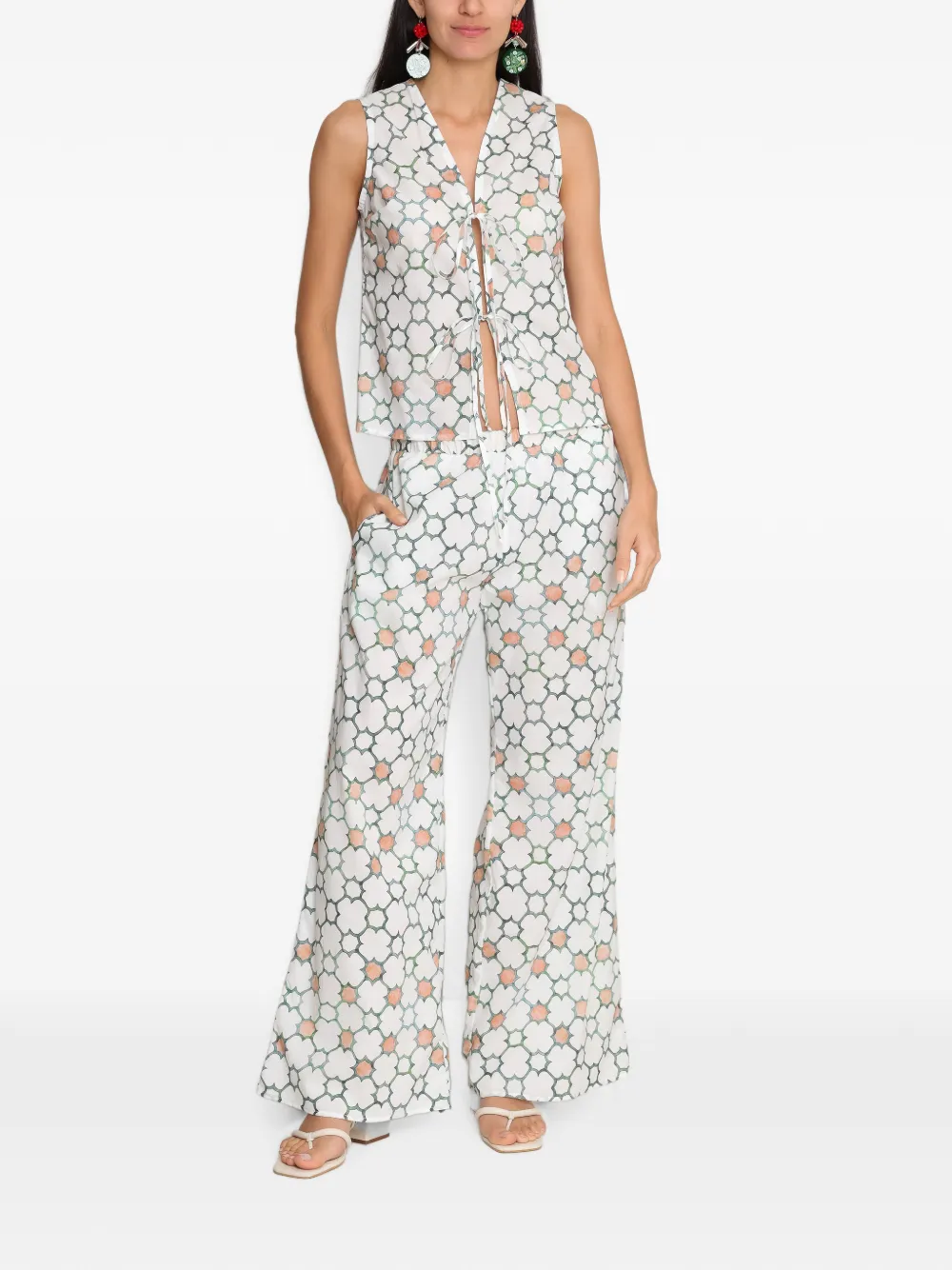 Amir Slama x Avatim palazzo broek met geometrische print Wit