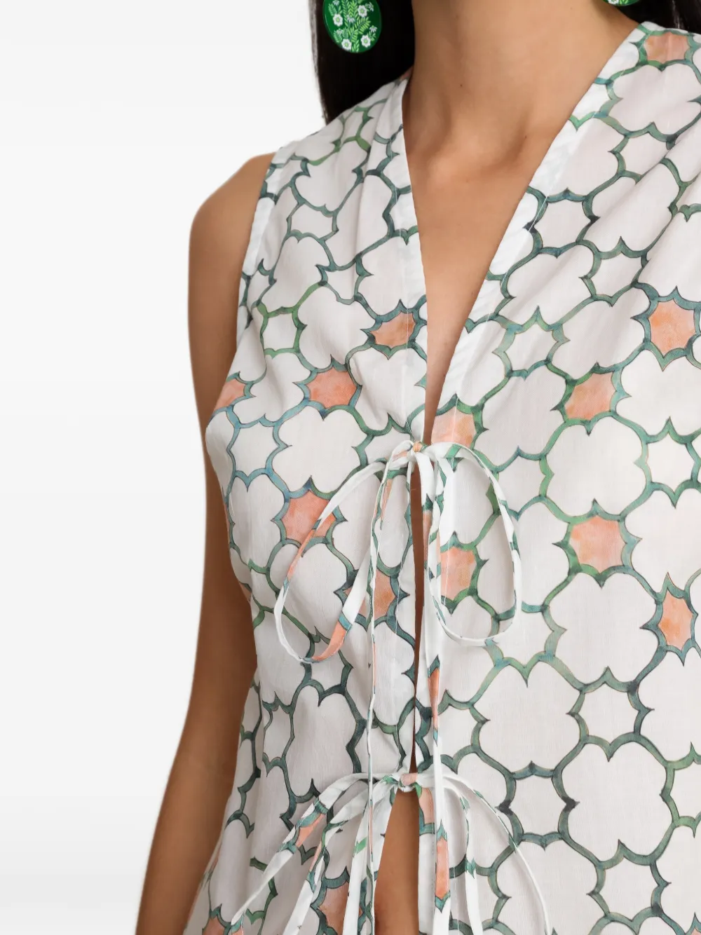 Amir Slama x Avatim top met geometrische print en striksluiting Wit