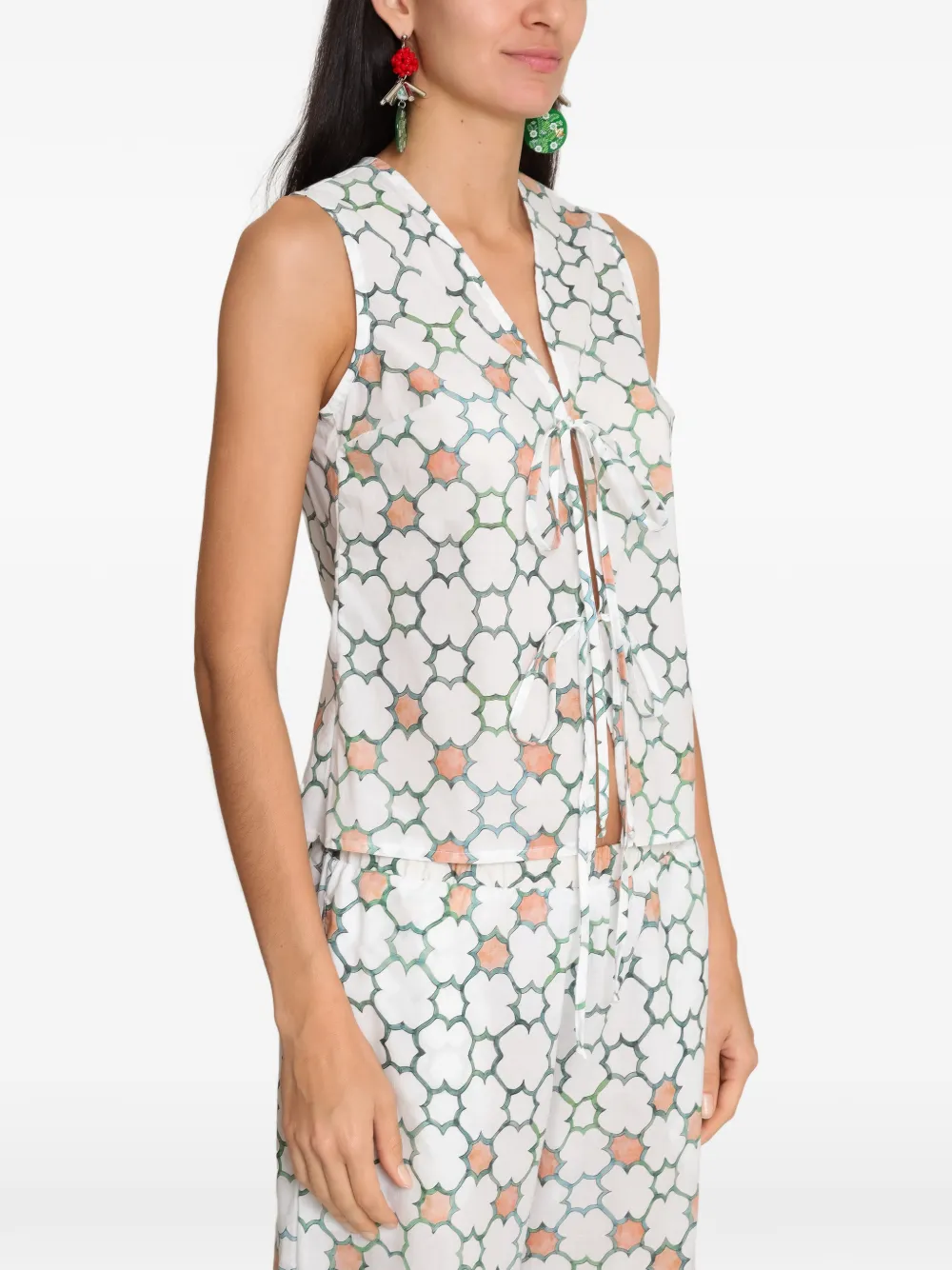 Amir Slama x Avatim top met geometrische print en striksluiting Wit