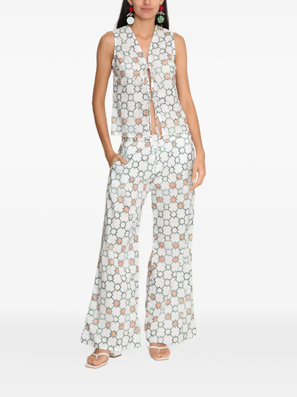 Amir Slama x Avatim top met geometrische print en striksluiting Wit
